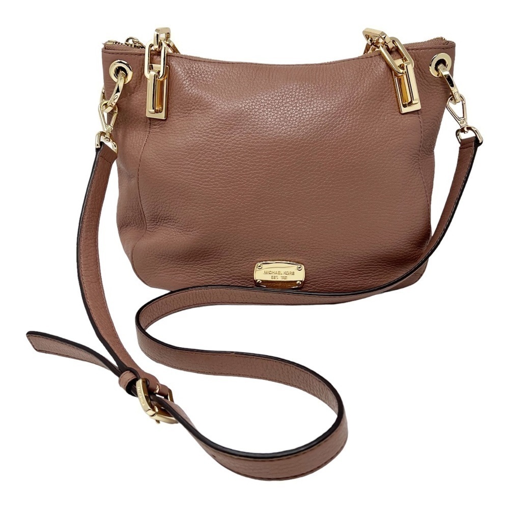 Michael Kors Mauve Dusty Pink Leather Brooke Medium Shoulder Crossbody Handbag